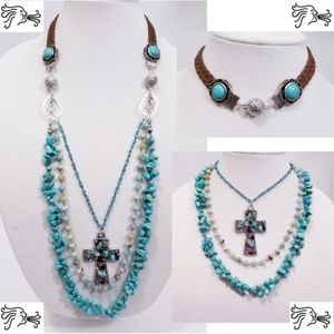 4 Way MultiWear Necklace Bracelet Turquoise Cross